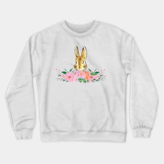 rabbit and camellia flowers watercolor Crewneck Sweatshirt by colorandcolor